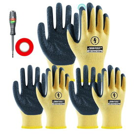 [JSBAGGT]ゴム手袋400V絶縁手袋/静電気防止手袋電工・作業用(二重絶縁構造)耐電圧性・難燃性電気工事からDIYまで幅広く使える高耐久/滑り止め加工(400Vイエロー3組)