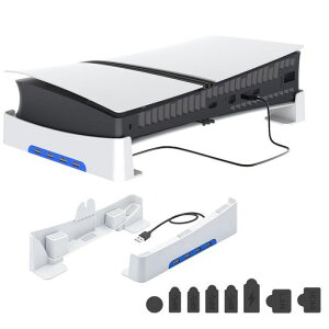 PS5Slim用横置きスタンドPhyiFlbeyPS5Slim用スタンド4つのUSBポート付きPS5冷却転倒防止地震対策放熱改善滑り止めシリコン省スペース設計取り付け簡単PS5スリム用ポートキャップセット付きPS5