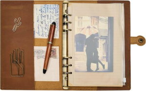 ROTERDONシステム手帳本革ノートA5サイズスタンダードカバーレザー手縫い手作りオリジナル3色ノートメモ帳カード収納ビジネスオフィス用品卒業記念品退職就職昇進お祝いプレゼント(ブラ…