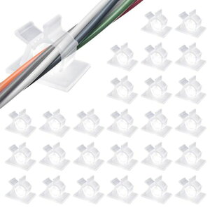 ケーブルクリップ4階段調節可能コードクリップケーブルホルダー30個入り透明コードフックケーブル収納ケーブル自在に整理ケーブルクリップ接着ワイヤーコード粘着シート付ケーブル固…