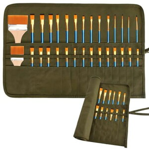 画筆ホルダーペンケースロール帆布30穴キャンバス画筆ケース色鉛筆ロールケース化粧ブラシ収納ケースオリーブ緑筆巻水彩、スケッチ、油絵道具入れ筆入れ運びやすい鉛筆は含まれてい…