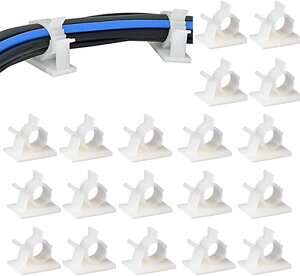 MAVEEKケーブルクリップ4階段調節可能Mサイズコードクリップケーブルホルダーコードフックケーブル収納コード管理結束固定ベース粘着シート付ケーブル固定具ホワイト50個入り