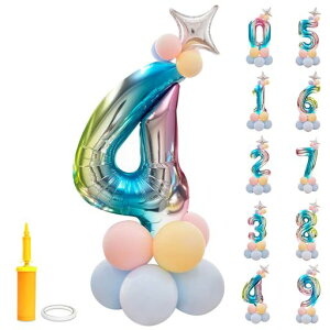 数字バルーン誕生日飾り付け空気入れ付きバースデーバルーンナンバーバルーン風船セットパーティーお祝い結婚式記念日飾り虹色(4)