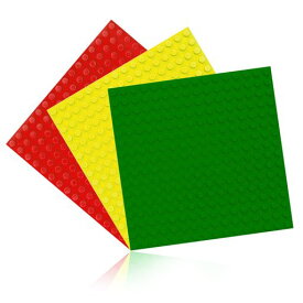 Jasonwellブロック基礎板16ポッチx16ポッチデュプロやアンパンマンブロックと同じサイズ3枚入りおもちゃ基礎版基礎互換ベースプレート男の子女の子人気誕生日クリスマスプレゼント(赤黄…