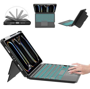 �y2026iPadPro11�C���`(M42024M52025)�L�[�{�[�h�t���P�[�X�c�����E�������Ή�7�F�o�b�N���C�g�����x�g���b�N�p�b�h����Type-C�[�d15°~180°�p�x����3��f�o�C�X�ؑփy���V���z���_�[�t��