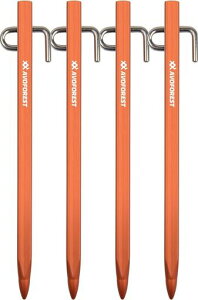 AVOFOREST鍛造ペグアルミ製ペグ超高強度7A04アルミ合金20cm/30cm4本/8本セットステンレス製フック超軽量錆びにくいテント用タープ用アウトドア/キャンプ用品岩場砂浜砂利硬い土芝生(オレンジ色