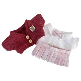 niannyyhouse 20cm ぬいぐるみ 服 ジャンパー ワイシャツ スカート カレッジ風カーディガンセット 綿人形 アクセサリー 着せ替え (Red+Pink)