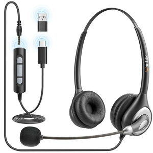 Wantek�w�b�h�Z�b�gTypeCUSB3.5mm�����m�C�Y�L�����Z�����O�}�C�N�t���ƃI�����C���L������PC�p�w�b�h�z��Web��c�ASkype�A�I�t�B�X�A�ݑ�Ζ��A�Ɩ��p�A�����[�g���[�N�A�R�[���Z���^�[�ɓK�c