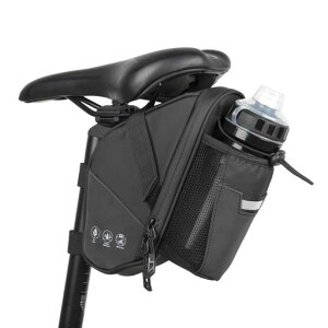 AKEIEサドルバッグベルクロベルト式自転車用1.5L大容量耐水性いい撥水機能付きドリンクホルダー付き反射材付きテールライトハンガー付き取り付け簡単自転車バッグ(ブラック)