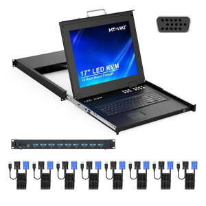MT-VIKI 17�C���` 8�|�[�g VGA KVM�h�����[ 1U���b�N�}�E���g �^�b�`�p�b�h���� �P�[�u���t �z�b�g�L�[/OSD�֑ؑΉ�