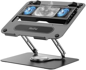 MetFutノートパソコン冷却台【2025新登場】取り外し可能な熱電冷却器ペルチェ素子冷却パッド調節可能&360度回転スタンド頑丈なカーボンスチール20Db2段階冷却16インチまで対応(ブラック)