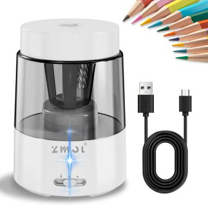 ZMOL鉛筆削り電動自動ミニ充電式自動停止機能削りすぎ防止コンパクトな鉛筆削り器色鉛筆(6-8mm)軽量携帯小学生子供学校/教室/オフィス/家庭に最適...(ホワイト)