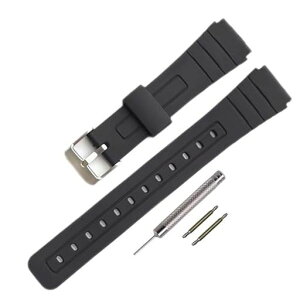 TPU製ウォッチストラップの交換用CasioF-91W/F-84/F-94/F-105/F-108/A-158用バンド(男性・女性兼用)(Black/SilverBuckle)