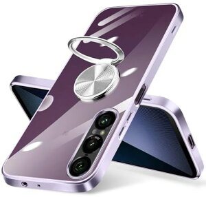 Xperia1VIIケースリング付きクリアxperia1viiカバーストラップホール付き耐衝撃全面保護軽量薄型かわいいエクスペリア1viiスマホケーススタンド機能車載ホルダー対応擦り傷防止滑り止め落下…