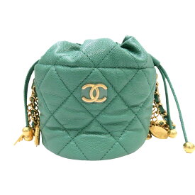 CHANEL(シャネル) マトラッセ ミニ巾着チェーンショルダーバッグ グリーン(ゴールド金具) ソフトキャビアスキン ランクA レディース 小さめ バッグ レザー 斜めがけ 大人 ブランド オシャレ シンプル 送料無料 おしゃれ カバン かばん M143