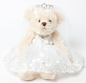 テディベア クマ ぬいぐるみ ウェディング くま ドレス レース ドレスベア プレゼント かわいい 結婚式　ウェルカムベア ティアラ ティアラベア ホワイト リボン 可愛い ギフト お姫様 ふわふわ キラキラ 新婦