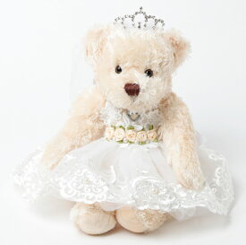 テディベア クマ ぬいぐるみ ウェディング くま ドレス レース ドレスベア プレゼント かわいい 結婚式　ウェルカムベア ティアラ ティアラベア ホワイト リボン 可愛い ギフト お姫様 ふわふわ キラキラ 新婦