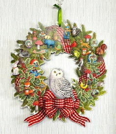Caspari カスパリ アドベントカレンダー クリスマス クリスマスイブ カレンダー カウントダウン ギフト ヨーロッパ 北欧 可愛い イベント インテリア 壁掛け 組立不要 半立体 クリスマスリース フクロウ Snowy Owl Wreath