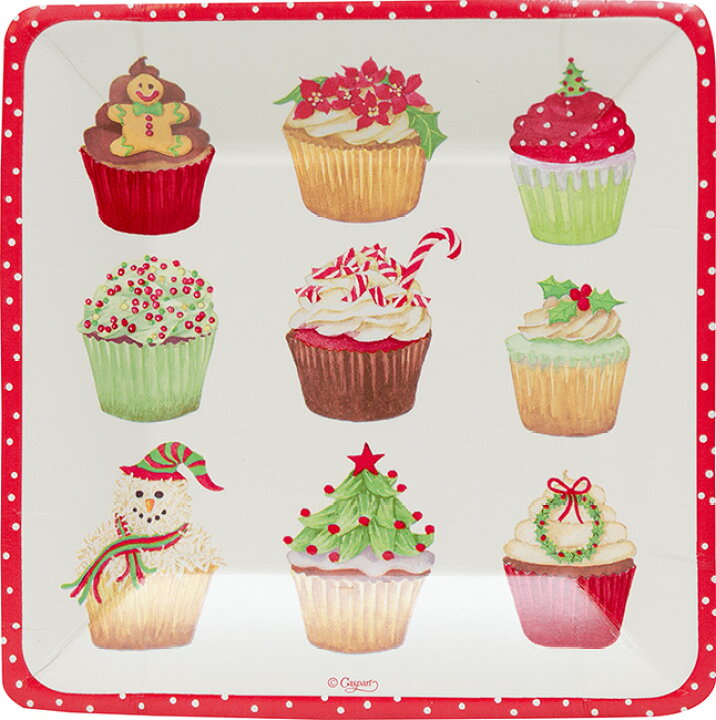 楽天市場 紙皿 ペーパープレート クリスマス ケーキプレート Caspari社 サラダ デザート ペーパープレート 8枚入り Christmas Cupcakes パーティー イベント スクエア カップケーキ柄 Best Wishes成城 楽天市場店