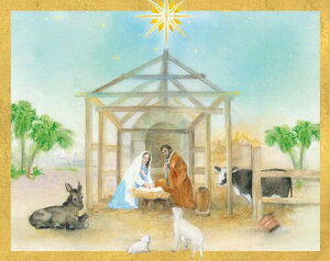 Caspari カスパリ 輸入クリスマスカード グリーティングカード 二つ折り 定形 おしゃれ 北欧 アメリカ 可愛い 高品質 シーズングリーティング スイスプリント 生誕 降誕 馬小屋 Peachful Creche