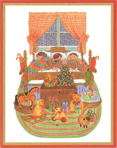 Caspari カスパリ 輸入クリスマスカード グリーティングカード 二つ折り 定形 おしゃれ 北欧 アメリカ 可愛い 高品質 シーズングリーティング スイスプリント サンタを待ち眠る子