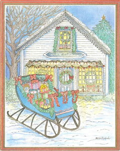 Caspari カスパリ 輸入クリスマスカード グリーティングカード 二つ折り 定形 おしゃれ 北欧 アメリカ 可愛い 高品質 シーズングリーティング スイスプリント 家の前のソリ