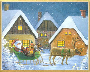 Caspari カスパリ 輸入クリスマスカード グリーティングカード 二つ折り 定形 おしゃれ 北欧 アメリカ 可愛い 高品質 シーズングリーティング スイスプリント サンタとトナカイ