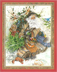 Caspari カスパリ 輸入クリスマスカード グリーティングカード 二つ折り 定形 おしゃれ 北欧 アメリカ 可愛い 高品質 シーズングリーティング スイスプリント 風の中のサンタ