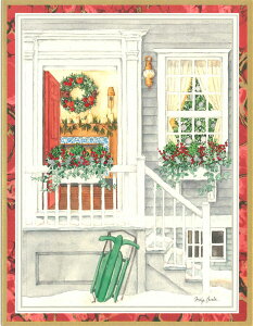 Caspari カスパリ 輸入 クリスマスカード 二つ折り メッセージ入り おしゃれ アメリカ 高級感 高品質 シーズングリーティング スイスプリント クリスマスシーズンの玄関 大きめ 定形外