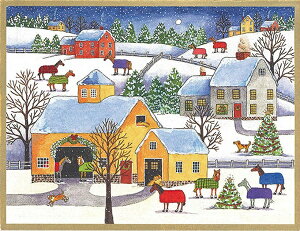 Caspari カスパリ 輸入クリスマスカード グリーティングカード 二つ折り 定形 おしゃれ 北欧 アメリカ 可愛い 高品質 シーズングリーティング スイスプリント 風景 馬 牧場 クリスマスホース