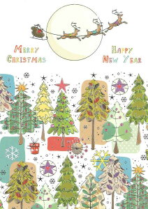 【クリスマスカード】QUIRE(クワイヤー) グリーティングカード BONTEMPI 輸入 海外 オランダ 定形サイズ 封筒付き 二つ折り カラー封筒 箔押し 大空を翔るサンタソリ