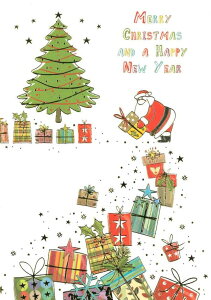 【クリスマスカード】QUIRE(クワイヤー) グリーティングカード BONTEMPI 輸入 海外 オランダ 定形サイズ 封筒付き 二つ折り カラー封筒 箔押し プレゼントサンタ