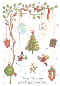 【クリスマスカード】QUIRE(クワイヤー) Mac Classic グリーティングカード 輸入 海外 オランダ 定形サイズ 封筒付き 二つ折り 箔押し エンボス加工 高級感 カラー封筒 小枝にオーナメント