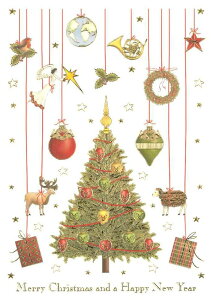 【クリスマスカード】QUIRE(クワイヤー) Mac Classic グリーティングカード 輸入 海外 オランダ 定形サイズ 封筒付き 二つ折り 箔押し エンボス加工 高級感 カラー封筒 ツリーとオーナメント