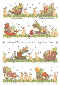 【クリスマスカード】QUIRE(クワイヤー) Mac Classic グリーティングカード 輸入 海外 オランダ 定形サイズ 封筒付き 二つ折り 箔押し エンボス加工 高級感 カラー封筒 サンタ トナカイとソリ