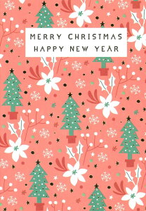【クリスマスカード】QUIRE(クワイヤー) PRETTY in PRINT グリーティングカード 輸入 海外 オランダ 定形サイズ 封筒付き 二つ折り 箔押し ゴールド 模様 パターン柄 ピンク 桃色 ツリーとポイ