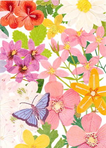 【多目的カード】Caspari カスパリ グリーティングカード 輸入 海外 アメリカ 定形サイズ 封筒付き 二つ折り おしゃれ 高級感 レター 手紙 花柄 フラワー ピンク 蝶々 Halsted Floral ニューヨーク