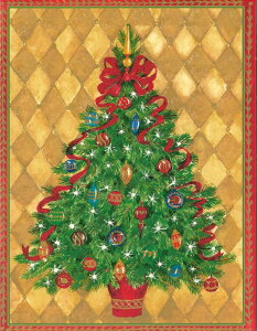 Caspari カスパリ 輸入クリスマスカード グリーティングカード 二つ折り メッセージ入り おしゃれ 北欧 アメリカ 可愛い 高品質 シーズングリーティング スイスプリント クリスマスツリー 大