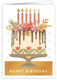 【バースデーカード　グリーティングカード　輸入カード　誕生日】オランダ QUIRE（クワイヤー）定型サイズ　封筒付き　箔押し　エンボス加工　Mac Classic　Happy　Birthday ケーキ