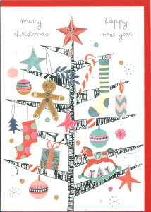 【クリスマスカード】QUIRE(クワイヤー) グリーティングカード PIET Publishing 輸入 海外 オランダ 定形サイズ 封筒付き 二つ折り 箔押し クリスマスシルバーツリー