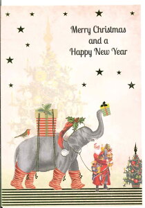 【クリスマスカード】QUIRE(クワイヤー) グリーティングカード PIET Publishing 輸入 海外 オランダ 定形サイズ 封筒付き 二つ折り 箔押し サンタ 象 エレファント