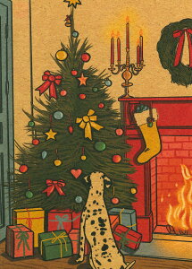 【クリスマスカード】QUIRE(クワイヤー) Sunday Mood グリーティングカード 輸入 海外 オランダ 定形サイズ 封筒付き 二つ折り クリスマスツリー 暖炉の前のダルメシアン