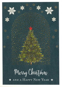 【クリスマスカード】QUIRE(クワイヤー) Mac Classic グリーティングカード 輸入 海外 オランダ 定形サイズ 封筒付き 二つ折り 箔押し エンボス加工 高級感 カラー封筒 花 植物 ツリー Merry Chris