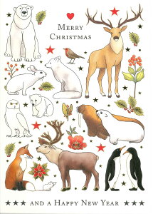 【クリスマスカード】QUIRE(クワイヤー) Mac Classic グリーティングカード 輸入 海外 オランダ 定形サイズ 封筒付き 二つ折り 箔押し エンボス加工 高級感 カラー封筒 アニマル 冬の動物たち