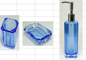 洗面道具セット 割れにくい アクリル製品  プラスチック 歯ブラシ立て ソープディッシュ  ソープディスペンサー3点セット(クリアブルー) 新生活 洗面用品 レトロ スタイリッシュ
