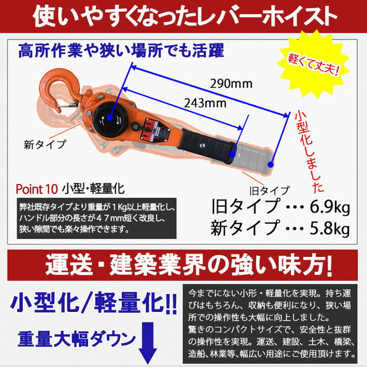 楽天市場】レバーホイスト 1ton 1.5m 4台セット 1000kg 1トン jd 軽量 
