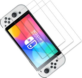 Switch互換 有機elモデル 保護フィルム 3枚セット OLED ガラスフィルム 強靭9H 耐衝撃 ガラス飛散防止加工 指紋防止 気泡ゼロ 貼りやすい