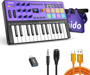 Synido MIDI TempoKEY W25 ���C�����X 25 �� MIDI �L�[�{�[�h USB �[�d�� MIDI �R���g���[���[ 8 �h�����p�b�h OLED �f�B�X�v���C���� MIDI In/Out/Thru �Ή� DTM�E���y����