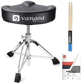 【翌日配送】VANGOA 馬鞍ドラムスツール 快適座り心地 高さ調節可能 高級PVC皮革 + ブルースティックセット ドラム用イス