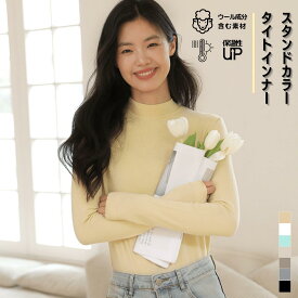 スタンドカラー インナー ウール成分 長袖 カットソー 秋 冬 春 保温性 暖かい Tシャツ 通勤 タイト ボディーライン 大人 レディース トップス 着やせ 通気性 伸縮性 柔らかい フィット感 ソフト オフィス 部屋着 無地 アウター 羊毛 立ち襟
